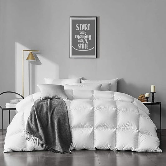 APSMILE Lightweight Feather Down Comforter Twin Size - Ultra Soft 100% Organic Cotton Quilted Duvet Insert, Thin Bedding Comforter for Warm Weather/Hot Sleepers (68x90, Ivory White)