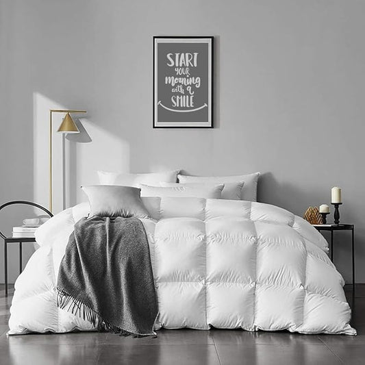 APSMILE Lightweight Feather Down Comforter Queen Size - Ultra Soft 100% Organic Cotton Quilted Duvet Insert, Thin Bedding Comforter for Warm Weather/Hot Sleepers (90x90, Ivory White)