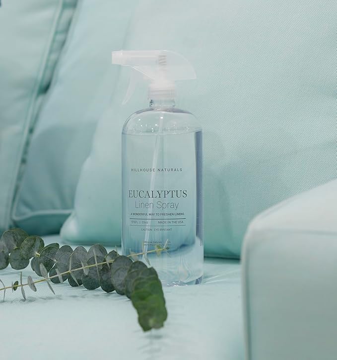 Hillhouse Naturals - Linen Spray - Aromatherapy Spray for Relaxation & Sleep - Refresh Bedding, Curtains & More - With Spearmint, Eucalyptus & Rosemary - Made in the USA - Eucalyptus Scent - 1 L
