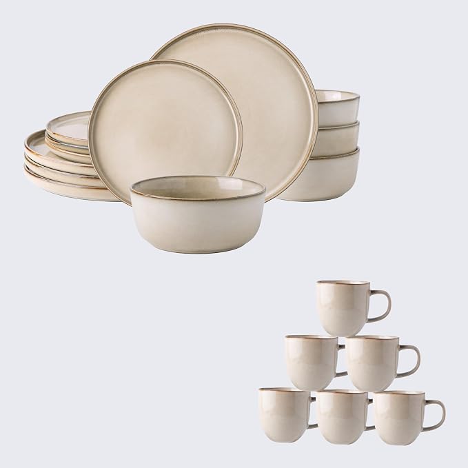 AmorArc 24PCS Ceramic Dinnerware Sets,Handmade Reactive Glaze Plates and Bowls Sets,Highly Chip and Crack Resistant | Dishwasher & Microwave Safe Dishes Set, Service for 4 (24pc)