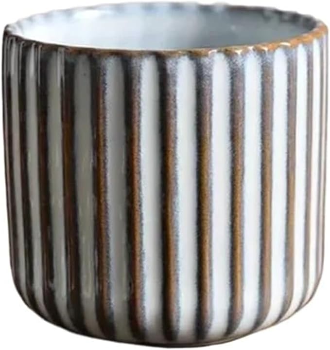Vintage Ceramic Mug, Japanese Tea Cup 6oz Striped Cup No Handle Drinking Cup for Espresso, Cortado, Matcha, Green Tea, Microwave and Dishwasher Safe, Kiln Transformation Cup (White)
