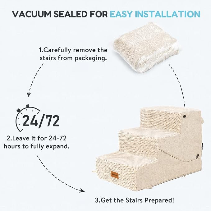 4-Step Dog Stair and Ramp for Small Dogs and Cats, Pet Steps for Bed with Non-Slip Bottom, Beige
