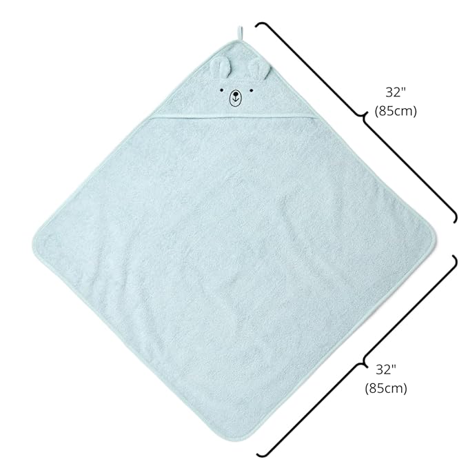 Hooded Baby Towel – 100% Organic Cotton Baby Bath Towels – Baby Boy Newborn Essentials - Super-Soft and Absorbent. (Bear - Baby Blue)