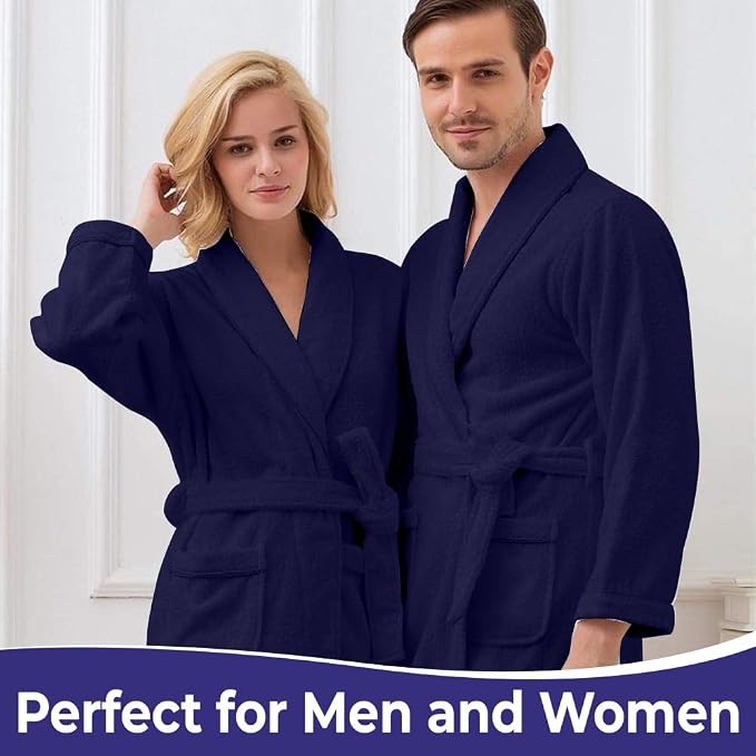 KAHAF COLLECTION Cotton Terry Robes for Women and Men, Terry Shawl Collar Bathrobe, ONE SIZE - UNISEX Men & Women Spa Robe