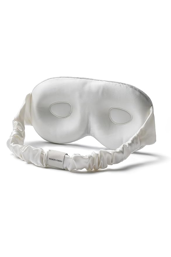 Fishers Finery 25 Momme 100% Organic Mulberry Silk Hypoallergenic Contour Eye Mask - Adjustable Elastic, 3D Sleep Mask, Zero Eye Pressure - New and Improved Style (Natural White - Undyed)