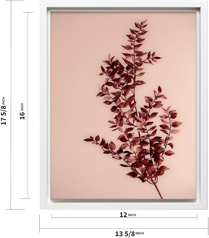 Monem Art Dried Red Botanical Branch Print - Minimalist Boho Nature Poster - Wall Decor for Living Room, Bedroom or Office - 12x16 White Framed CANVAS Wall Art by Mareike Bohmer