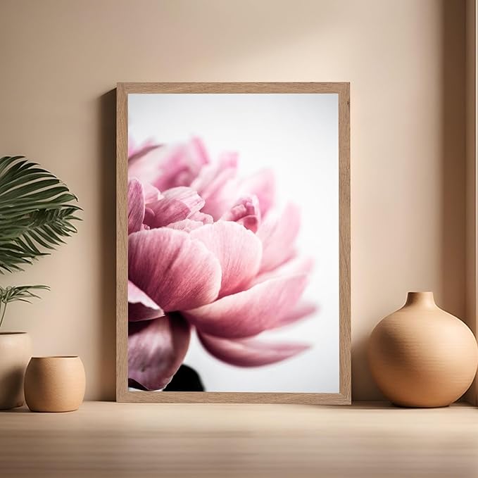 Monem Art Pink Peony Macro Photography Print - Minimalist Floral Art Poster - Wall Decor for Living Room, Bedroom or Office - 16x20 Beige Framed Wall Art by Mareike Bohmer