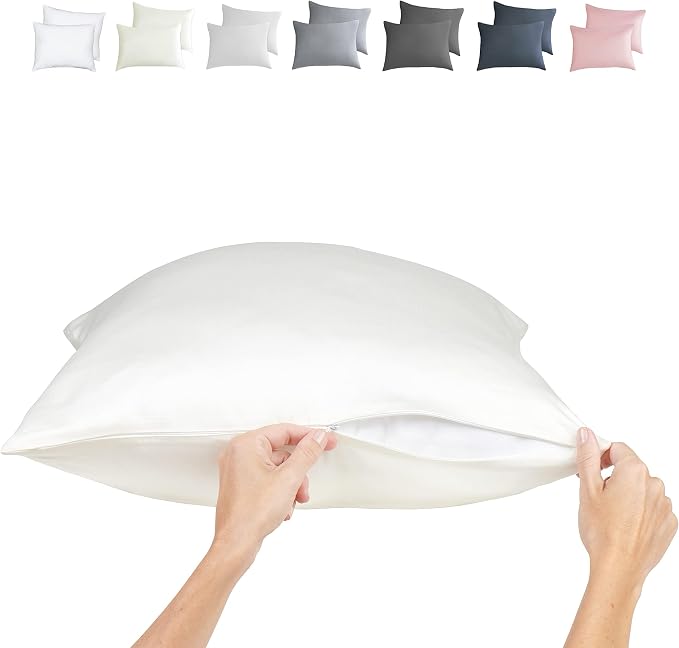 Zippered Pillowcases - King Size 36x20, 100% Viscose Derived from Bamboo, 2 PK, Cream - Cooling Pillow Cases - Silky Pillow Covers for Hot Sleepers, Menopause, Night Sweats - by JoMo