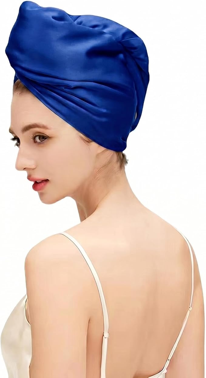 Satin Microfiber Hair Towel Wrap for Quick Drying & Anti-Frizz - Super Absorbent, Hair Turbans for Wet Hair, Ideal for Long, Short, Curly Hair (Navy Blue)