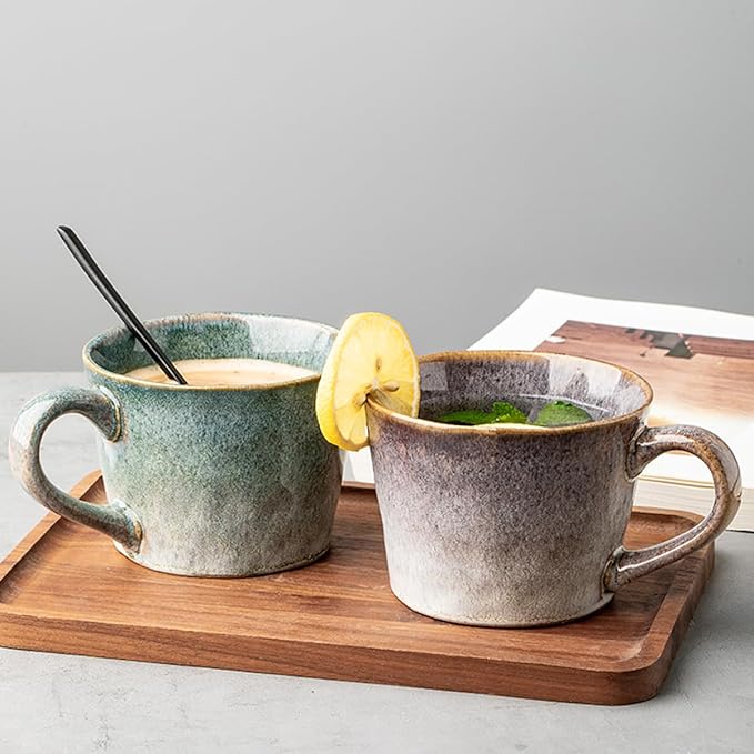 Ceramic Coffee Mug, 12 oz Tea Cup with Handle, Vintage Coffee Cup for Office and Home, Dishwasher and Microwave Safe, Sage Green