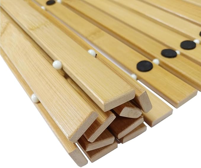 HJJKKH Bath Mat, Wooden Bathroom Mat Rayon Derived from Bamboo 31.5"x19.7", Rollable Non-Slip Floor Mat, Wooden Shower Mat for Bathroom, Bathtub, Spa, Sauna, Hot Tub & Outdoor Use