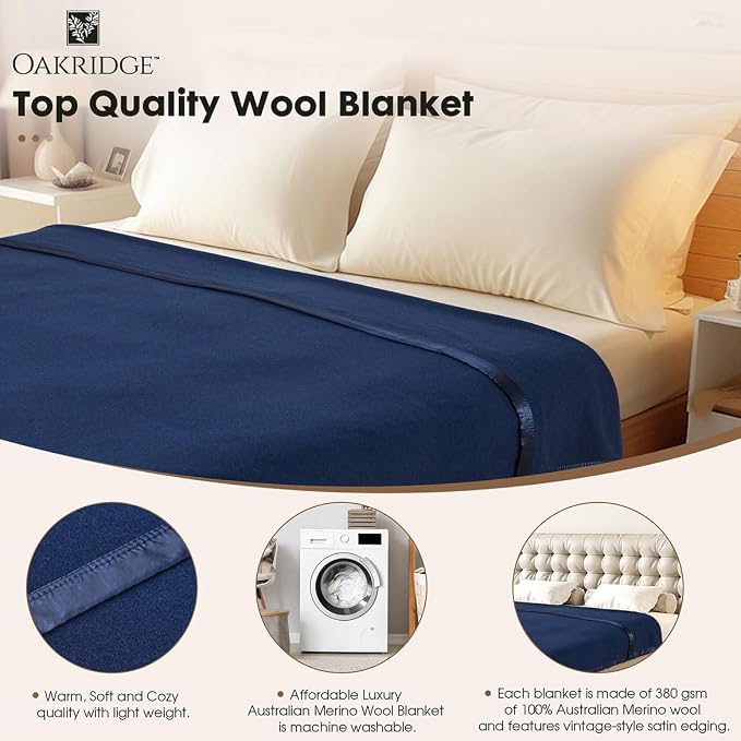 OakRidge Heirloom Merino Wool Blanket – 100% Australian Wool with Vintage Satin Edges – Breathable, Odor-Resistant, All-Season Bedding in King Size – Tan Cozy Throw for Home or Travel