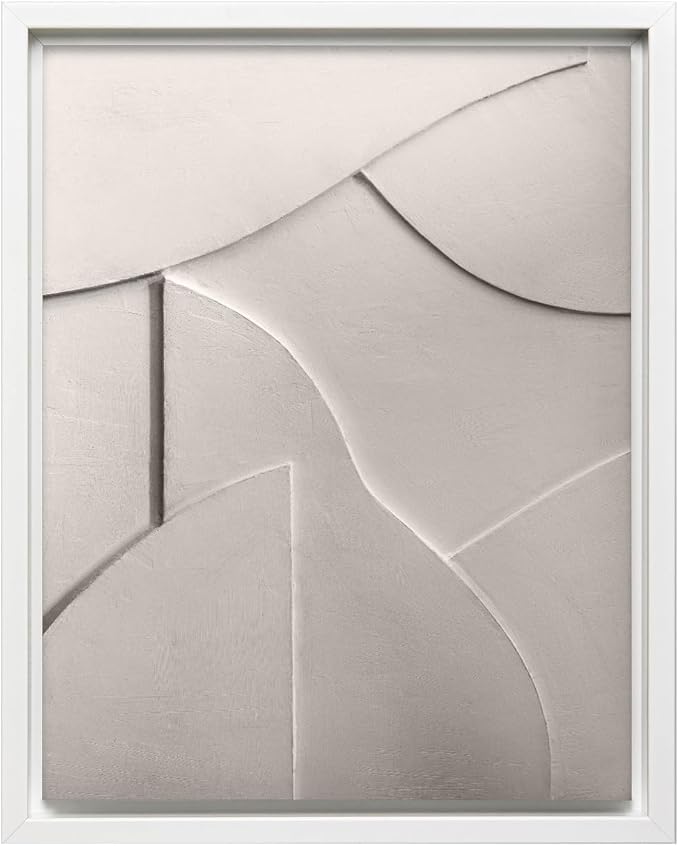 Monem Art Minimalist White Geometric Texture Print - Abstract Scandinavian Wall Art Poster - Wall Decor for Living Room, Bedroom or Office - 8x10 White Framed CANVAS Wall Art by Mareike Bohmer