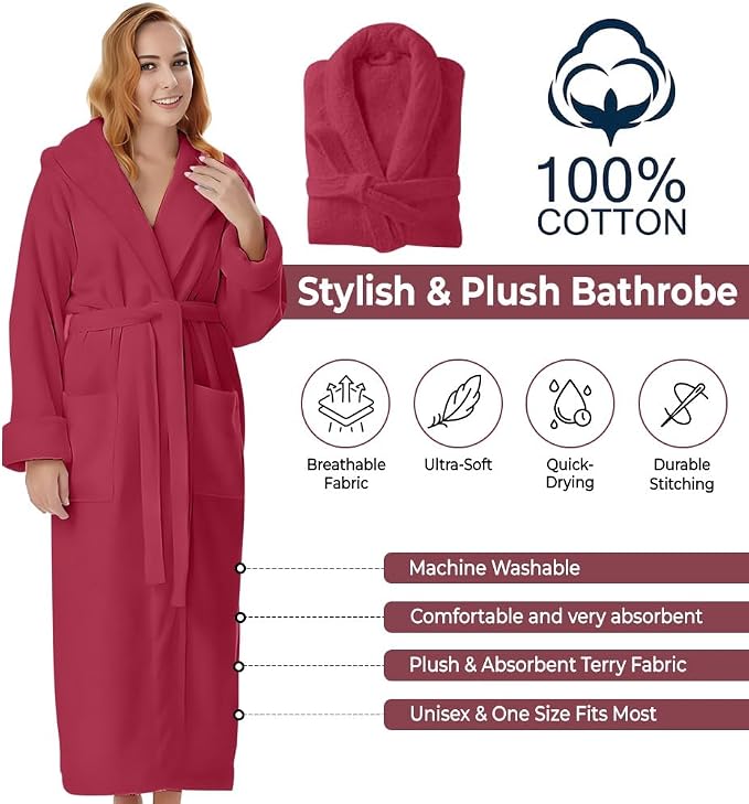 KAHAF COLLECTION Cotton Terry Robes for Women and Men, Terry Shawl Collar Bathrobe, ONE SIZE - UNISEX Men & Women Spa Robe