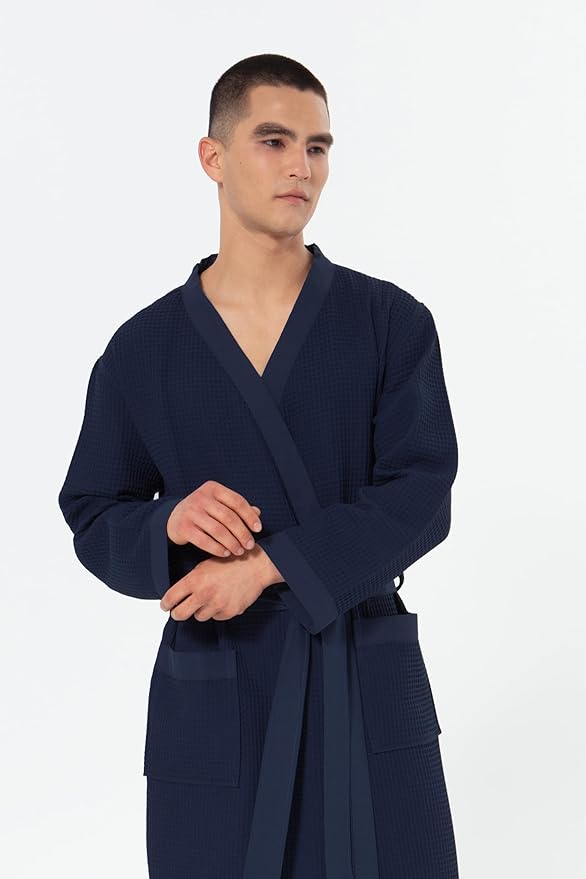 SEYANTE Turkish Cotton Waffle Robe for Men – Organic GOTS Certified Spa Bathrobe, Lightweight Kimono, Soft Cotton Bathrobe