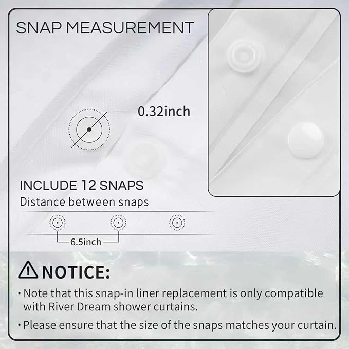 River Dream Plastic(PEVA) Snap in Shower Curtain Liner Replacement with Magnets Removable Liner (1, Plastic)