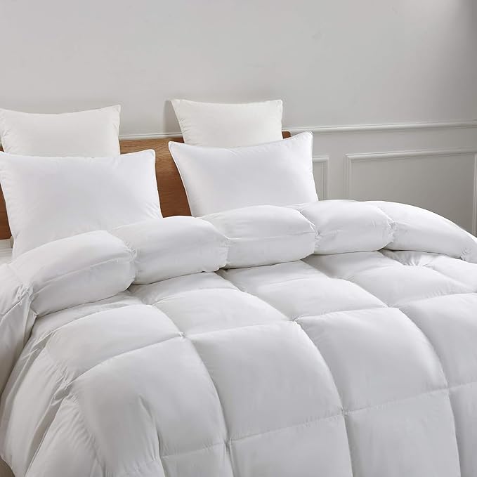 Serta Goose Feather Down Fiber Cotton Comforter Twin Size - 100% Cotton Duvet Insert - Hotel Luxury Hypoallergenic Bedding Comforter Extra Warmth 68 x 90 Inch White