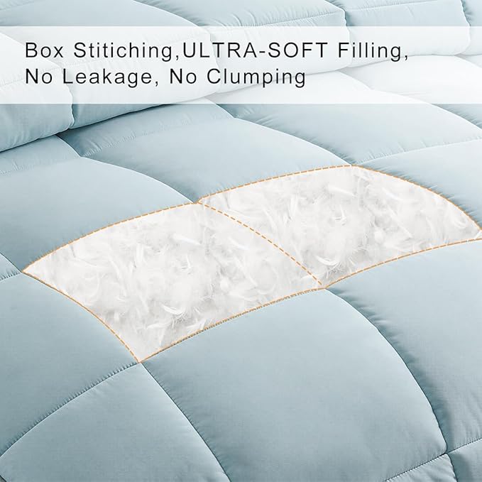 COHOME Oversized King Size Comforter, All-Season Quilted Down Alternative Duvet Insert, Luxury Hotel GentleSoft Comforter with Anti-Clump Tech & 8 Tabs - Reversible - Aqua 98 x116 inches