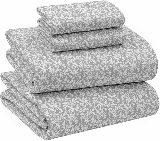 Briarwood Home® Printed Flannel Sheet Set, 100% Natural Cotton, Soft, Warm & Deep Pocket, Advanced Nano-Tech Making it Resistance to Pilling; Brushed 6 Times for Softness (La Folia Grey, King)