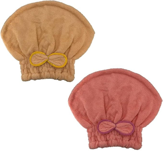 2 Pack Microfiber Hair Towel with Bow Tie ，Quick Absorbent Drying Towel for Women，Drying Hair Wrap Towels Shower Cap for All Hair Style