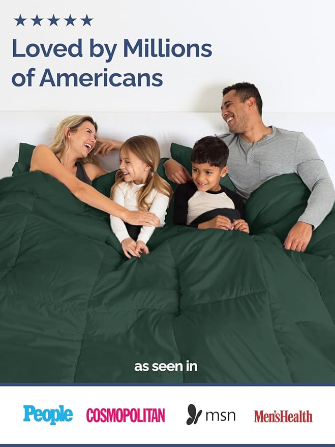 Queen Size, Emerald/Light Sage Green Alternative Down Comforter - Warm, Lightweight & Breathable Hotel Quality Bedding Set for Men, Women, Kids and Teens - All Season Cooling Duvet Insert Comforter