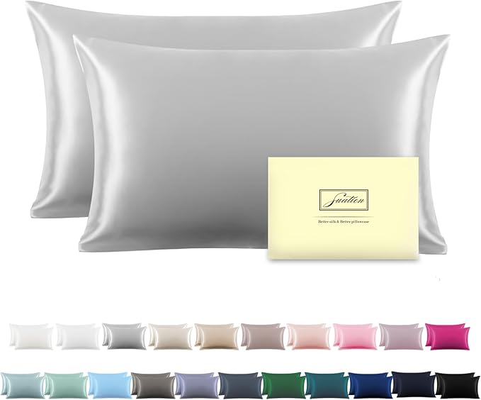 Silk Pillow Cases 2 Pack Soft Breathable and Sliky King Size Pillow Cases Set of 2,Natural Mulberry Silk Pillowcase Set of 2 for Hair and Skin with Hidden Zipper (Silver Grey,20"X 36",2pcs)