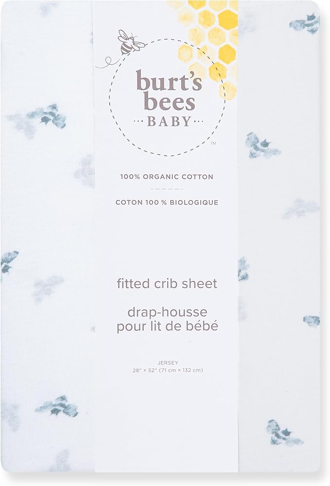 Burt's Bees Baby Organic Cotton Fitted Crib Sheet, Breathable Baby Bedding, Infant and Toddler Bed Sheet for Boys and Girls