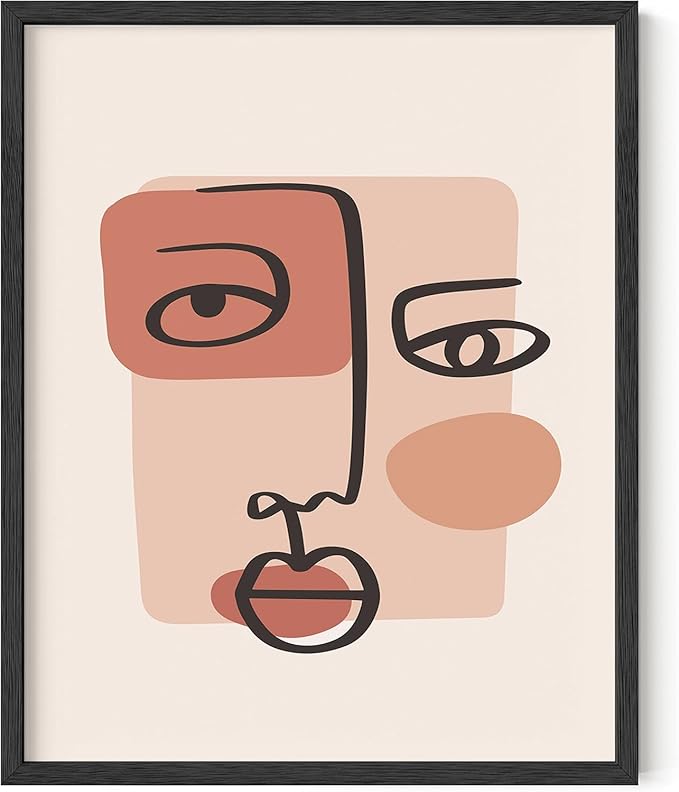 Y2K BOO Abstract Face UNFRAMED Wall Art Continuous Line Drawing Organic Shapes Earth Tones Terracotta Mid Century Modern 8x10 Inch Heavyweight Paper Studio Decor