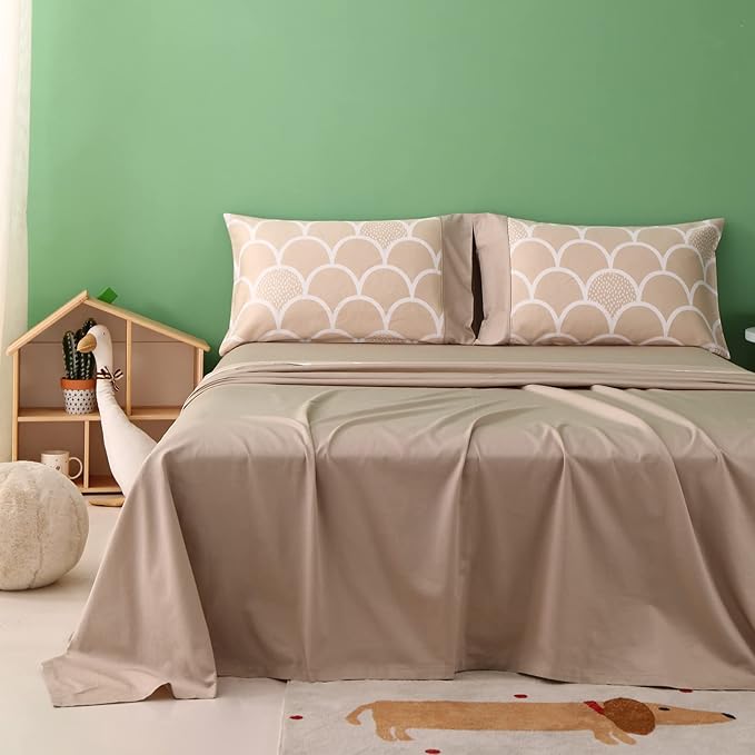 Simple&Opulence 100% Organic Cotton Sheet Set for Kids Teens, 4 Pieces Soft Bed Sheets Boy Girl Warm Adorable - Alpaca, Full