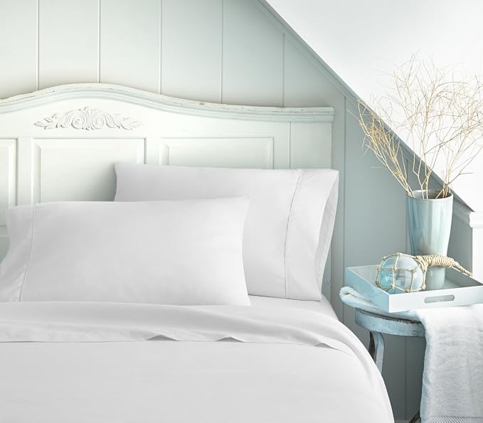 ORGANIC TEXTILES Premium Quality Bed Sheets - Organic Cotton 350 Thread Count - GOTS Certified - Queen, (4 Pc. Set) - White