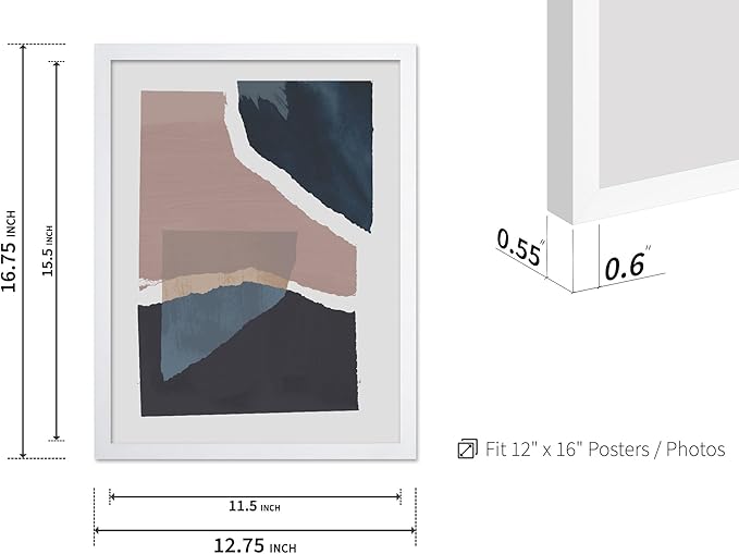 Monem Art Torn Paper Abstract Collage Print - Minimalist Scandinavian Art Poster - Wall Decor for Living Room, Bedroom or Office - 12x16 White Framed Wall Art by Mareike Bohmer