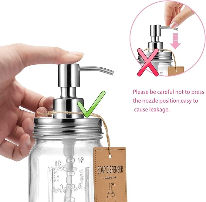Amolliar Mason Jar Liquid Soap Dispenser, Stainless Steel Mason Jar Lid & Pump, Refillable Hand Soap Dispenser, Lotions, Dish Soap Bottle for Kitchen Bathroom, Bathroom Decor, Brushed Nickel 2 Pack