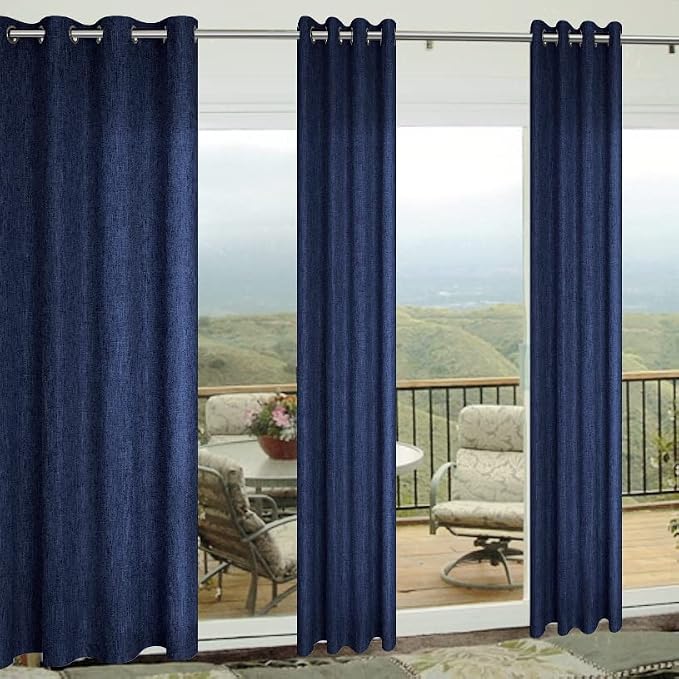 Pitalk Navy Blue Curtains 84 Inch Length for Living Room 2 Panels Set Window Treatments Semi Sheer Linen Cotton Textured Light Filtering Grommet Boho Curtain for Bedroom 52x84 Inches Long Dark Blue