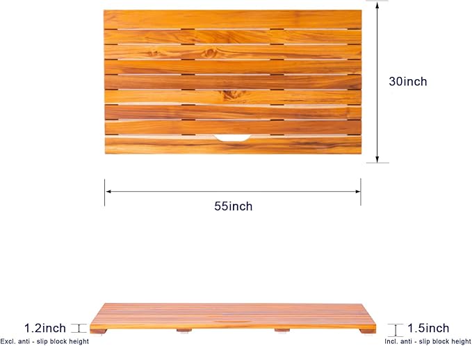 NNN 55" x 30" Teak Shower Mat – Handcrafted, Marine-Grade Reinforced, Supports Up to 400 lbs, Indonesian Teak.