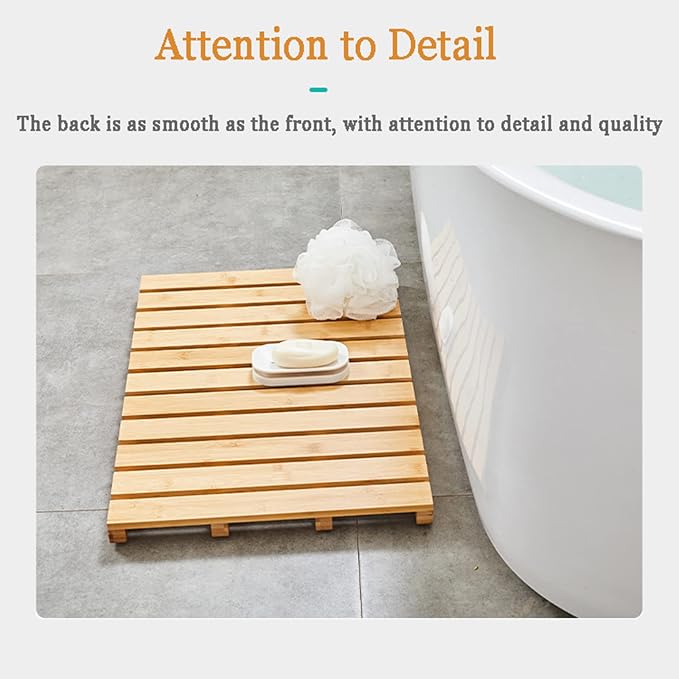 Bamboo Duckboard Bath Mat,Natural Wooden Shower Mat,Bamboo Wood Bath Mats for Bathroom, Non Slip Bathmat, Wooden Rug for Shower Tub Spa and Sauna Floors,Natural Color,80x110cm/31x43in
