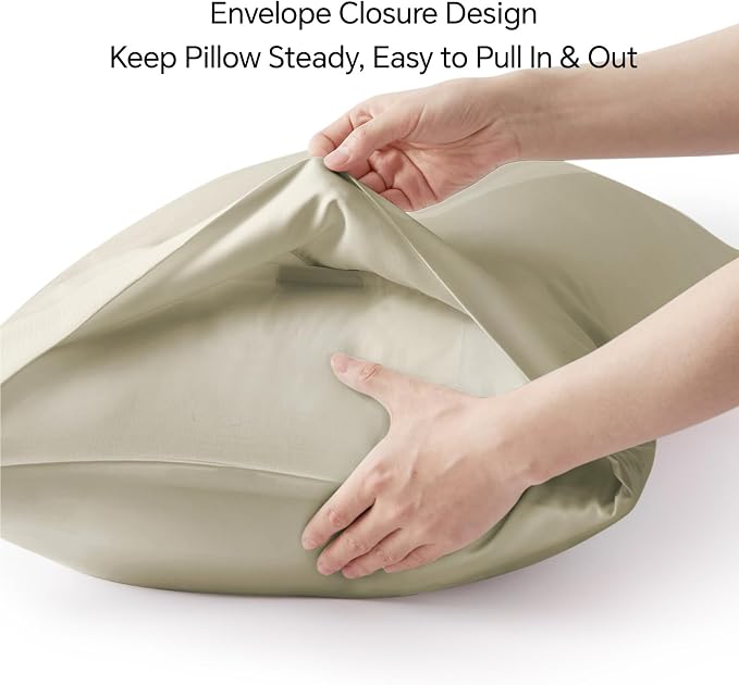 BEDELITE Standard Pillow Cases Set of 2, Rayon Derived from Bamboo, Cooling Pillow Cases for Hot Sleepers & Night Sweats, Breathable Silky Soft Envelope Pillowcases(Linen, 20"x26")