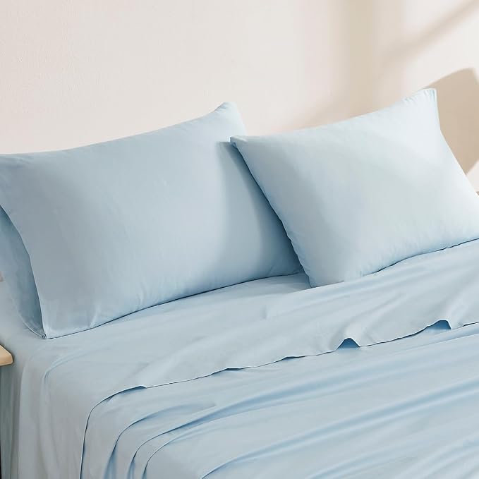 Linen Closet Luxury Cotton 144 Thread Count Organic Cotton King Pillowcases, Set of 2, Light Blue