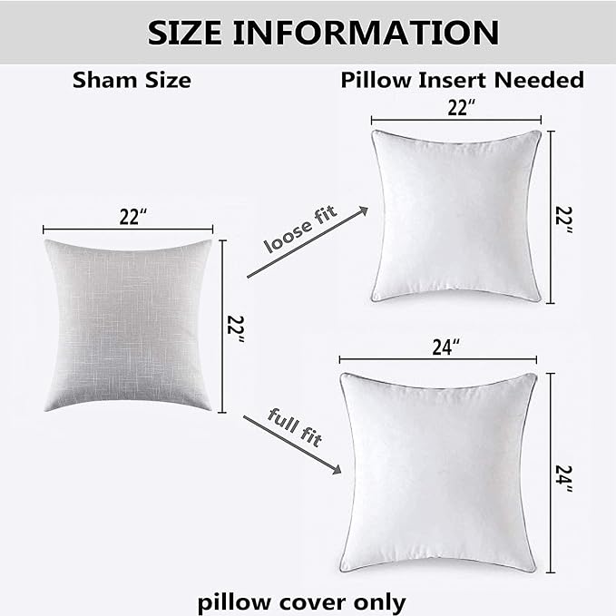 Kevin Textile Faux Linen Square 2 Tone Woven Throw Pillow Sham Cushion Case Covers for Car/Couch Use, 22-inch (2 Packs, Grey White)