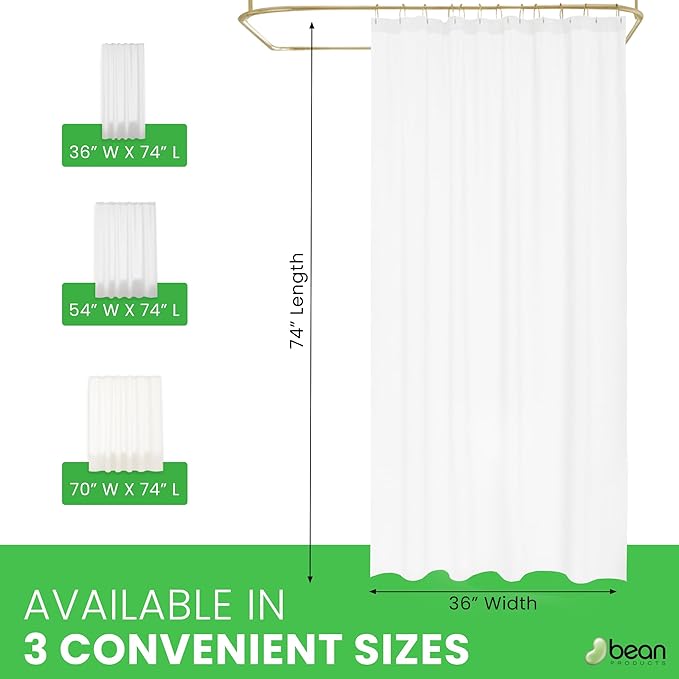 FABRIC SHOWER CURTAIN LINER 36"x74" SMALL Stall Size - Stylish Quality Bathroom Drape - Earth Friendly Non-Toxic Odor-Free WHITE Cotton Liner, Light-Weight Washable natural Shower Curtain 36WC