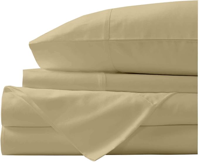 Organic Cotton Bed Sheets Set - 400TC Split Cal King Size Ultra Taupe - 5 Piece Bedding - 100% GOTS Certified, Soft Silky Shiny, Luxury Finish Bedsheets - Fits 18" Deep Pocket Mattress