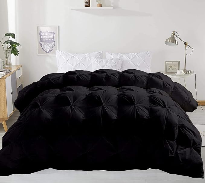Hypoallergenic 1000-TC Pinch Pleated Down Alternative Comforter King Size 102 x 90 Inches 1pc Comforter & 2 pcs Pillow Covers, 700 GSM & All Side Corner Tabs 100% Egyptian Cotton
