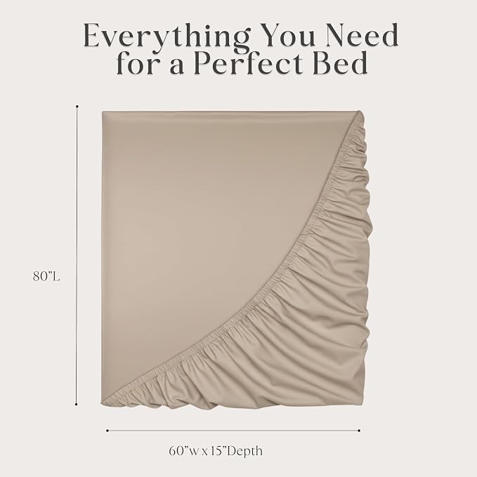 Delilah Home 100% Organic Cotton Queen Fitted Sheet, GOTS & Vegan.org Verified, Long Stem 300 TC Sateen Bedding, Non-Synthetic, Deep Pocket Fitted Linen, Lightweight, All-Season, 1 Piece Set - Beige