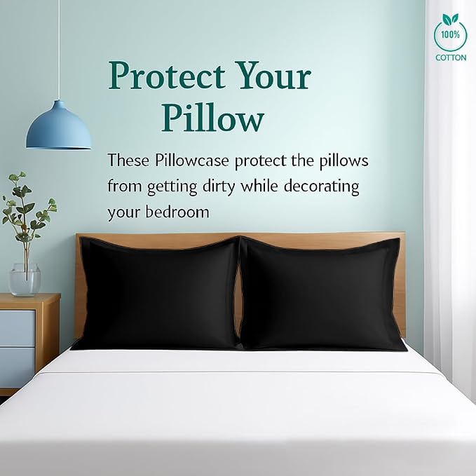 2 Pack Euro Pillow Shams 24x24 – 600 Thread Count 100% Organic Cotton Black Square Pillow Covers with 2 Inch Flange, Soft & Smooth Premium Hotel-Quality Pillowcases Set of 2