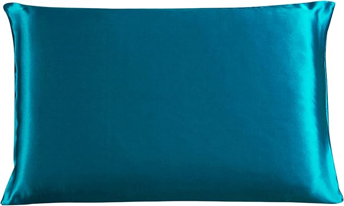 uxcell 1 Pack 100% Charmeuse Pure Silk Pillowcase for Hair and Skin, 350TC 19 Momme Soft Breathable Pillow Case with Hidden Zipper, Peacock Blue Standard(20x26inch)