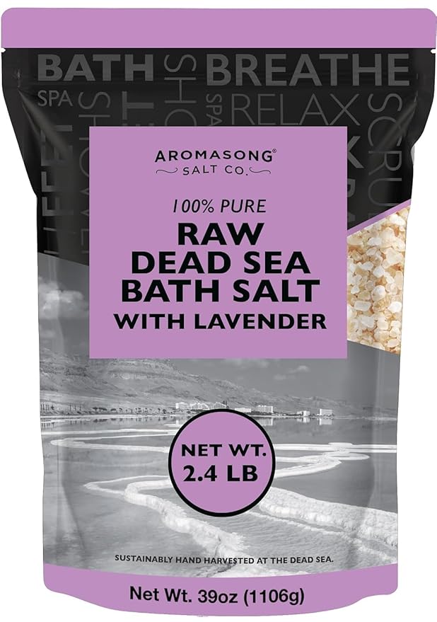 Aromasong RAW Natural Dead Sea Salt (5 LB.) with RAW Dead Sea Salt Infused with Natural Lavender Essential Oil (2.43 lb.) - Bath Soak for Women & Men with Tired Muscles & Skin Issues.