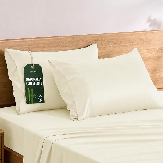 TOSMO Luxury Pillow Case Set of 2 - Cooling Viscose Derived from Bamboo, Oeko-TEX, Breathabl Silky Soft Pillow Cases with Envelope Closure (King / 20x40, Vanilla Yellow)