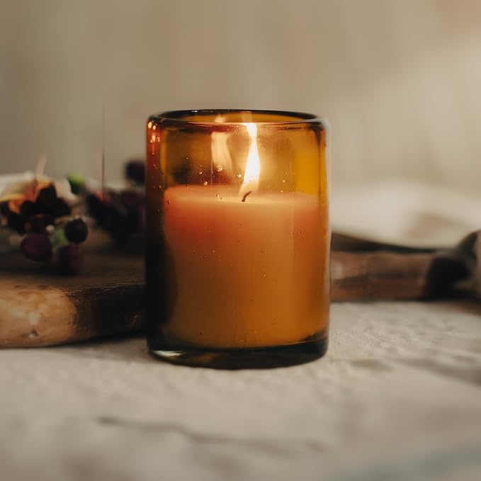 Bluecorn Beeswax 1-Wick Candle, 100% Pure Bees Wax, Amber Glass, Fragrance Free Candle Wax, Soy Free, Clean Burning, Long Lasting (35 Hr), Home Decor, Gifts for Women & Men, American Made, 8 Oz, 1 Ct