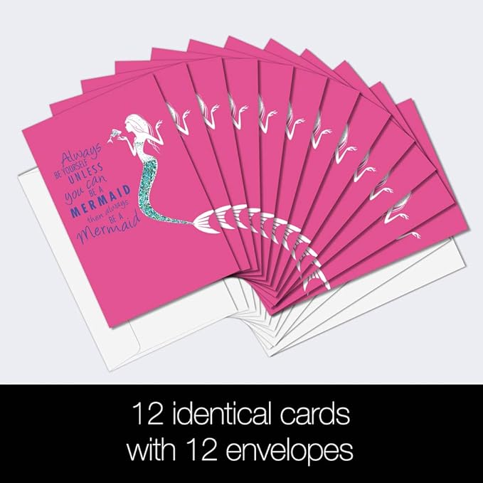 Tree-Free Greetings EcoNotes 12 Count Be A Mermaid All Occasion Notecard Set with Envelopes, 4 x 6 Inches (FS56246)