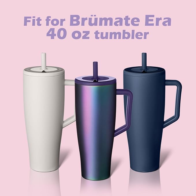 Jetstop Straw Kit Compatible with Brumate Era 40 oz - 4 Stainless Steel Straws with Silicone Straw Connectors, Sealing Rings & Cleaning Brushes - Reusable Accessories for Brümate Tumbler