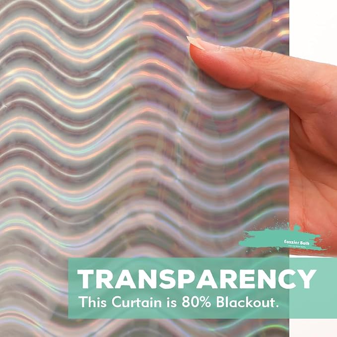 Holographic 3D EVA Shower Curtain Liner Wave, 72x72 Premium Clear Plastic Bathroom Shower Curtain with Rustproof Metal Grommets for Shower Stall, Bathtubs